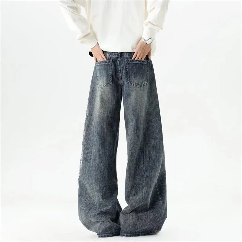 Y2K Flame Embroidered Baggy Streetwear Jeans